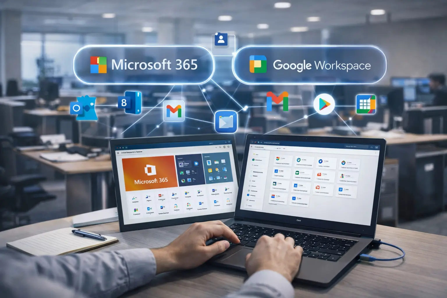 تطبيق Microsoft 365 وGoogle Workspace لبيئات العمل