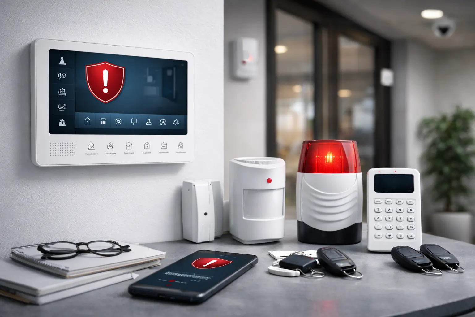 Intrusion alarm system with sensors and security detection devices