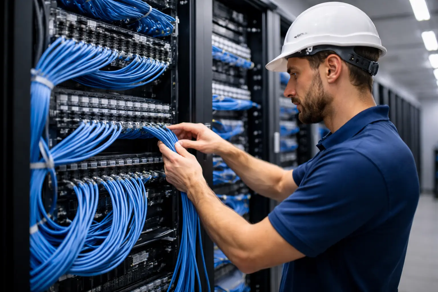 Structured cabling infrastructure using Cat6, Cat7, and fiber optic networks