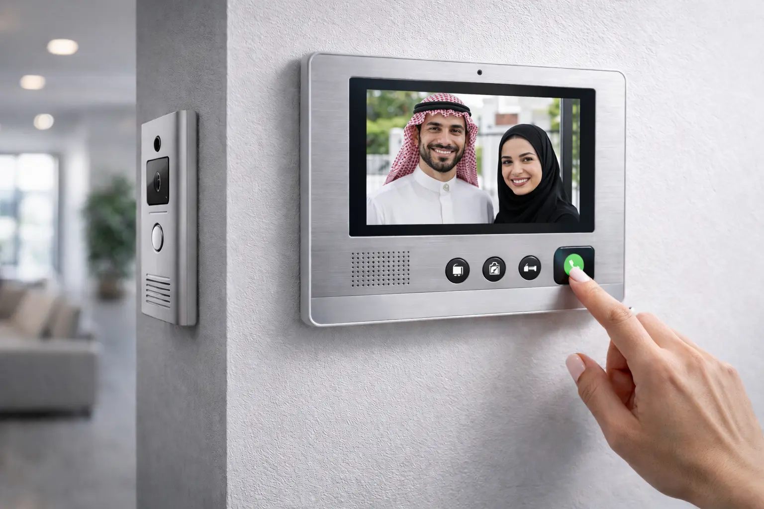 Video intercom system enabling visual and audio communication at entrances