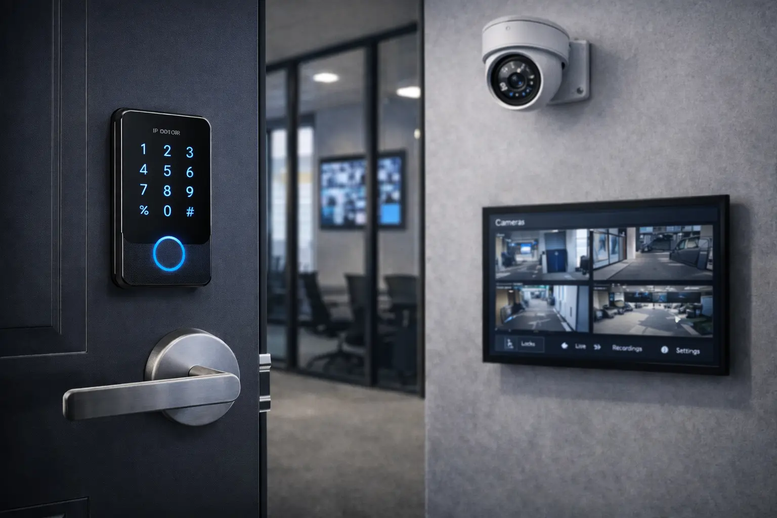 Smart IP door locks and security cameras for home protection
